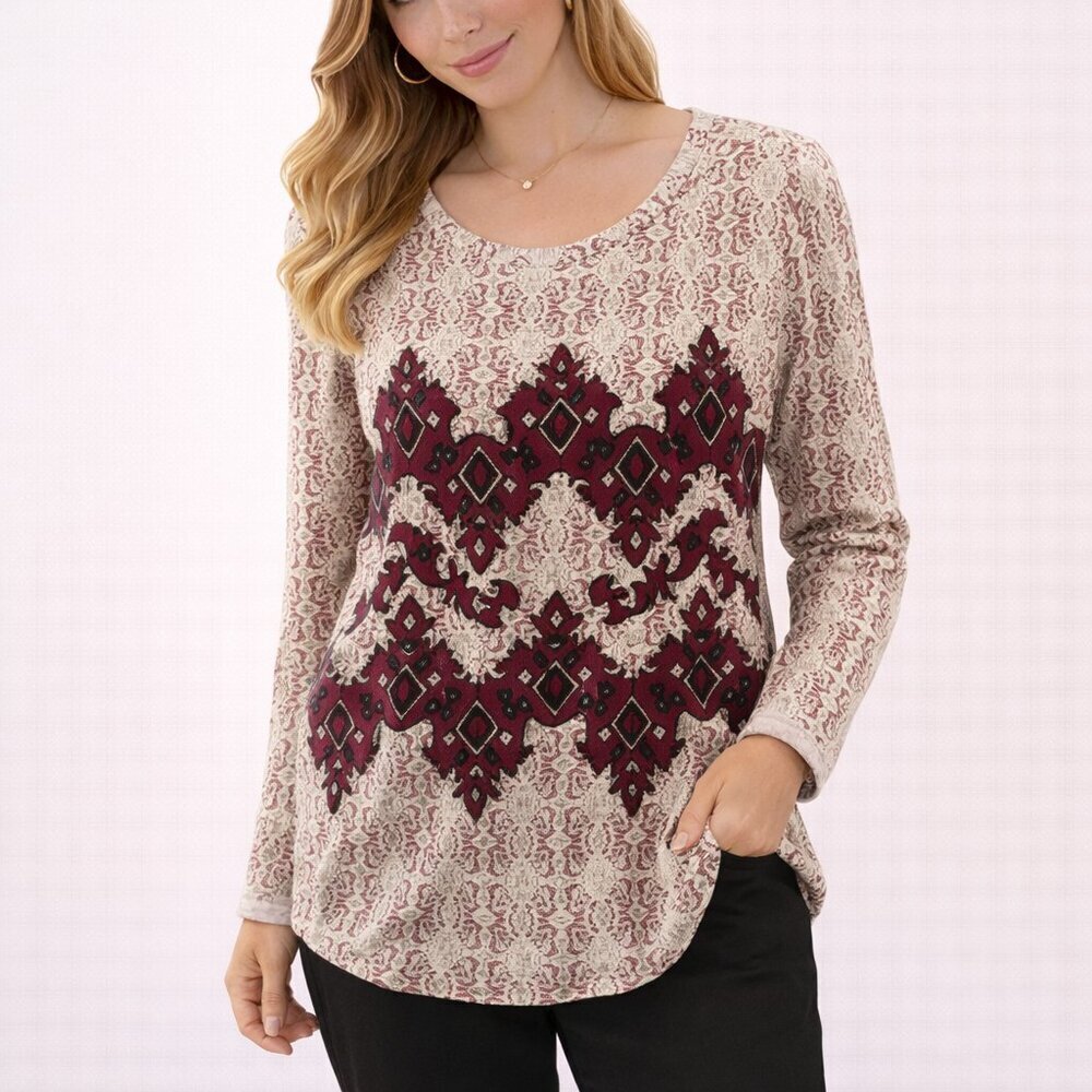 Sundance Neva Tapestry Pullover Small Beaded French Terry Boho Top